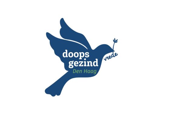 logo van de doopsgezinde gemeente Den Haag. Vredesduif in het blauw.